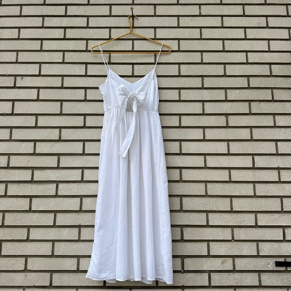 Zara TRF White Tie Back Button Front Midi Dress Spaghetti Strap S Coastal Summer - Picture 8 of 10